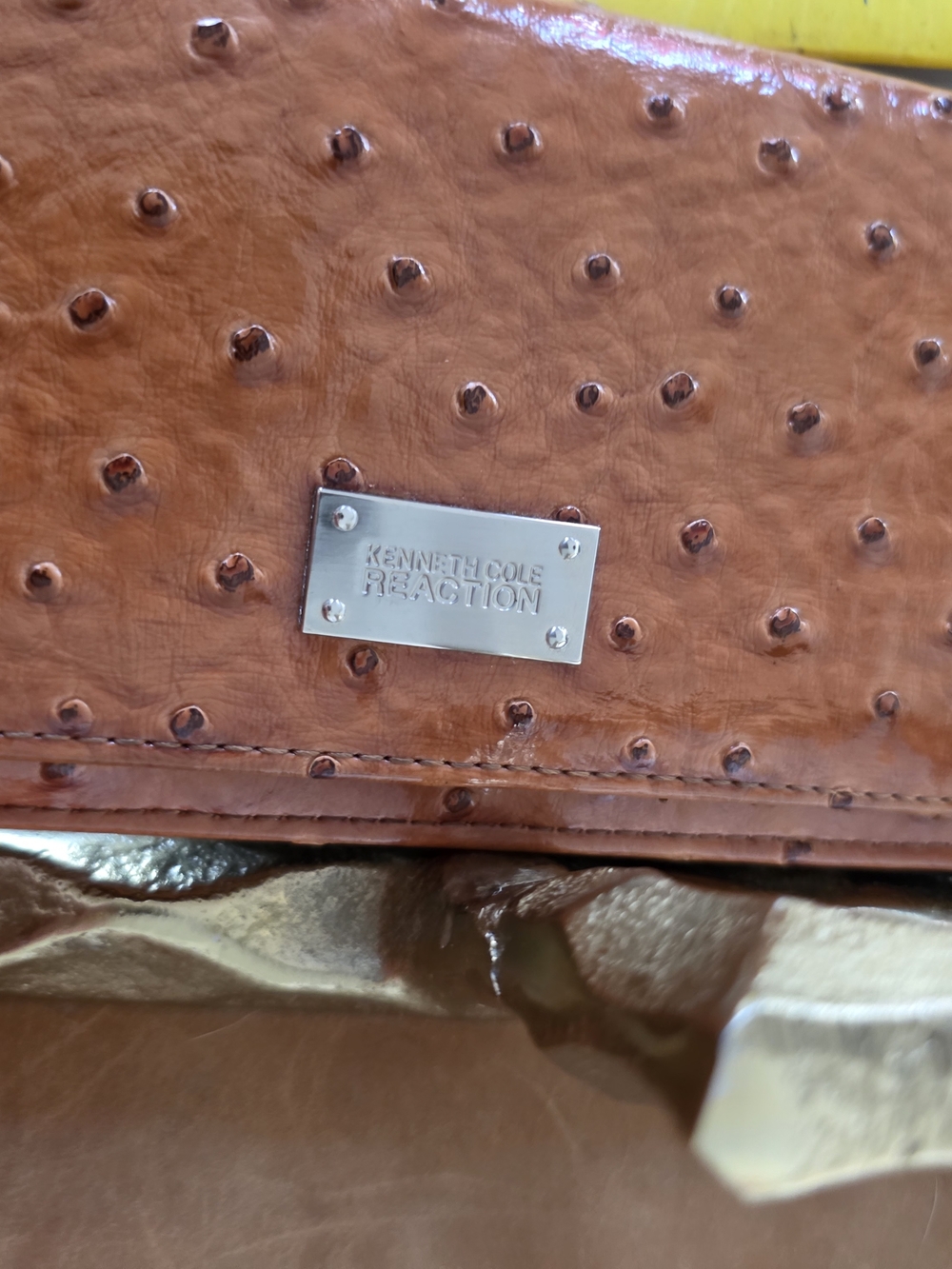 Kenneth Cole Reaction Brown Ostrich-Texture Clutch